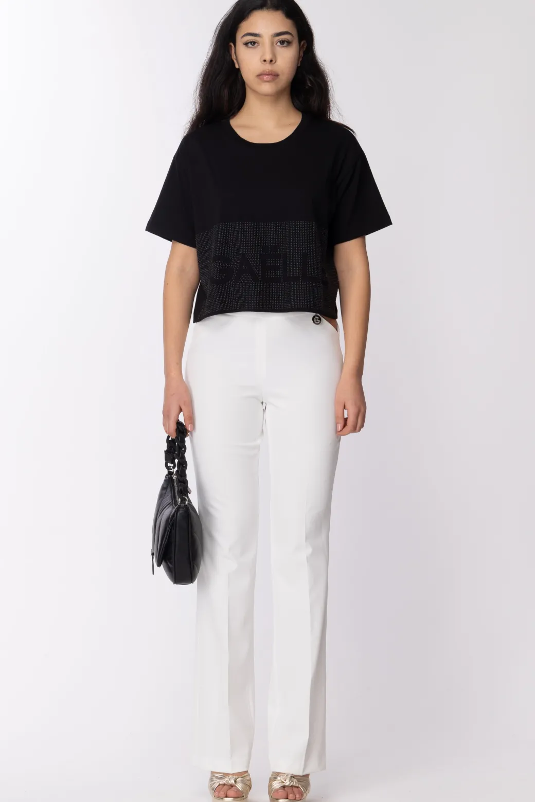 Donna Gaëlle Paris T-shirt con Strass e Logo
