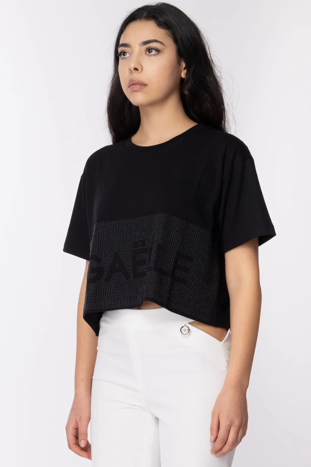 Donna Gaëlle Paris T-shirt con Strass e Logo