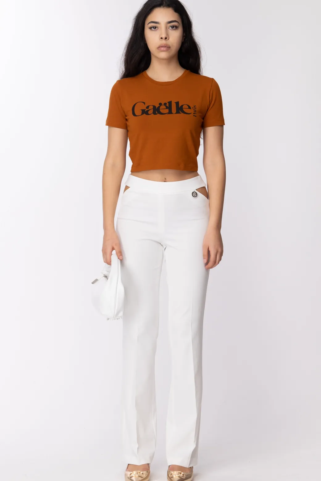 Donna Gaëlle Paris T-shirt Cropped con Stampa Logo