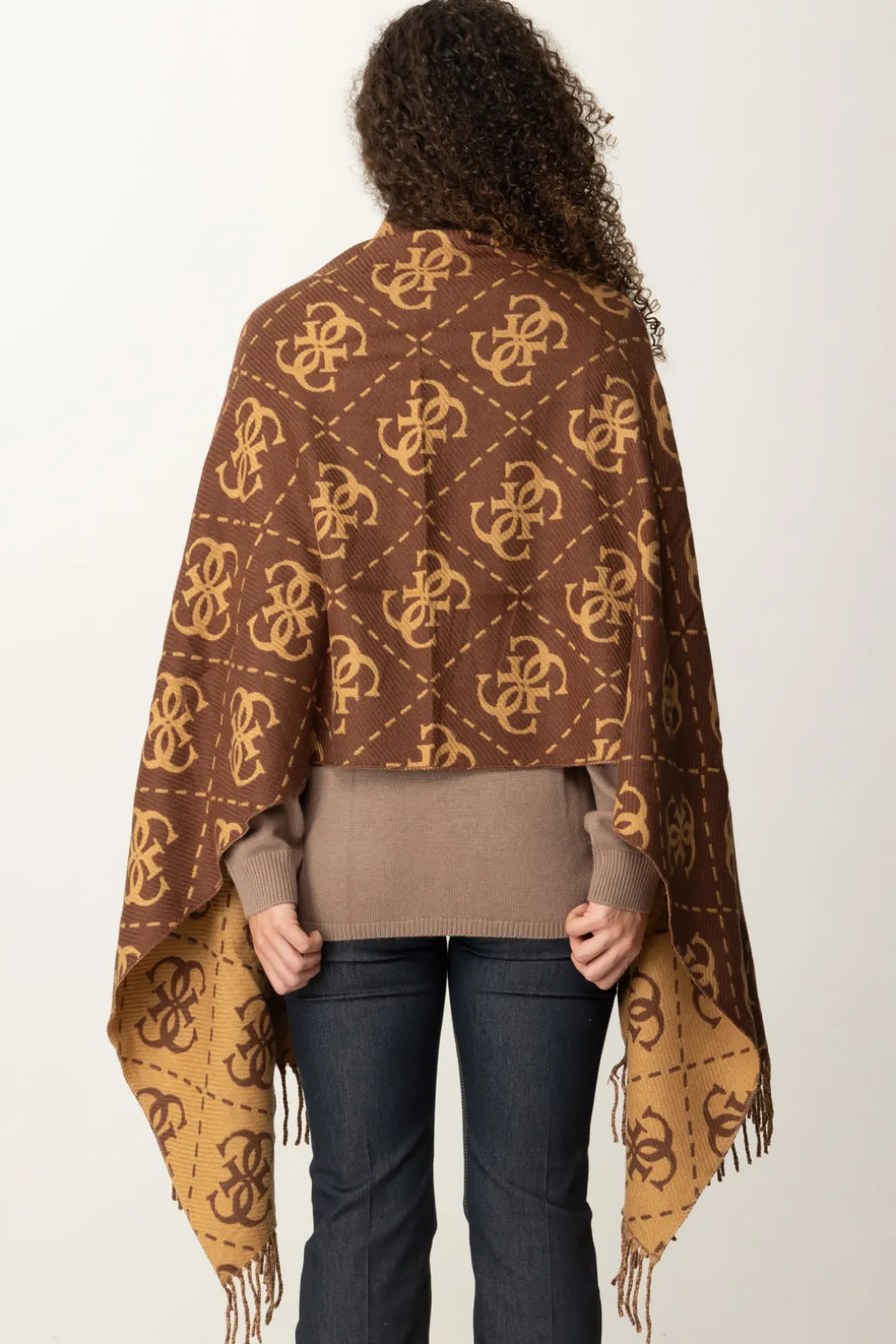 Donna Guess Sciarpa con Stampa Logo e Frange Decorative