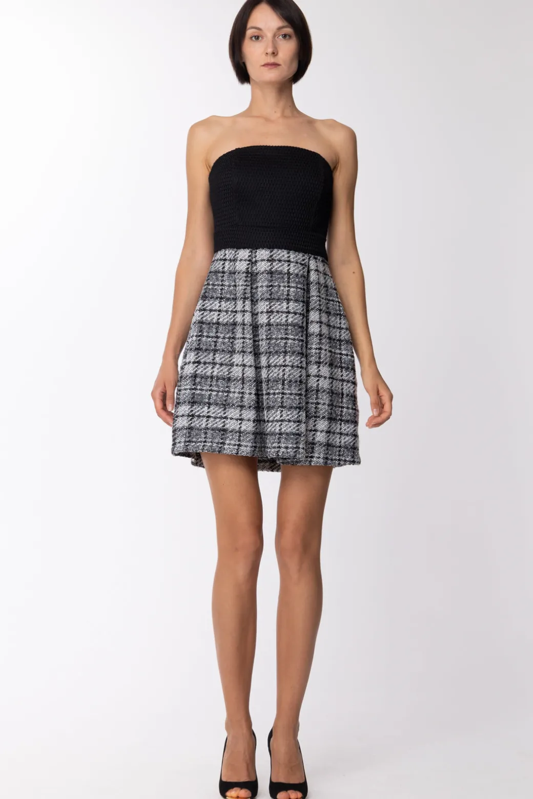 Donna Imperial Abito a Fascia con Gonna Tartan