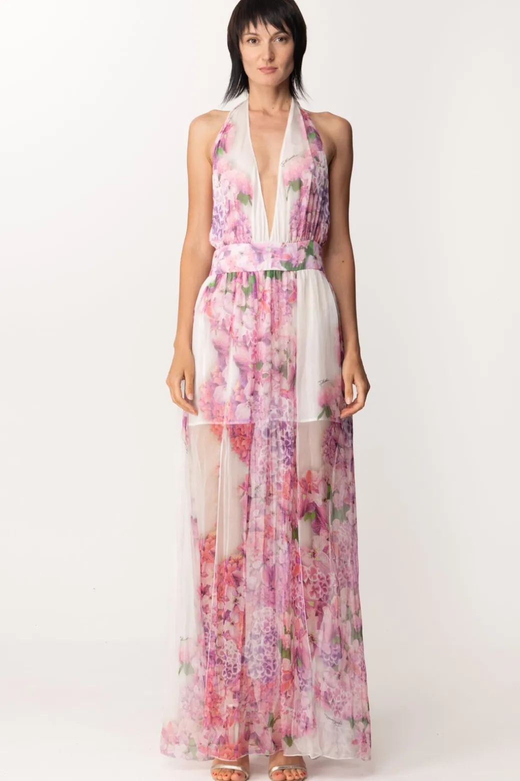 Donna Just Cavalli Abito Lungo In Tulle Stampa Floreale