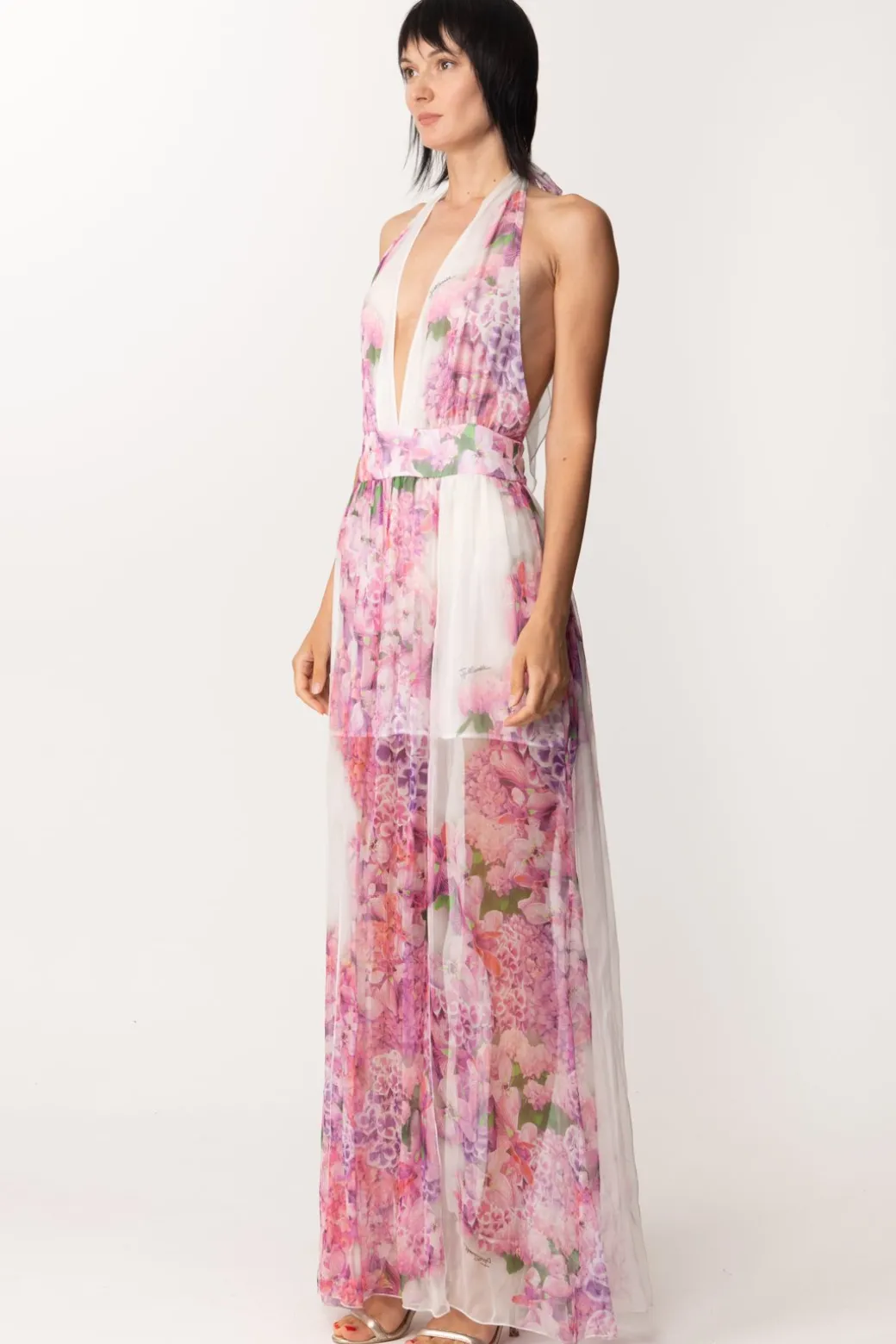 Donna Just Cavalli Abito Lungo In Tulle Stampa Floreale
