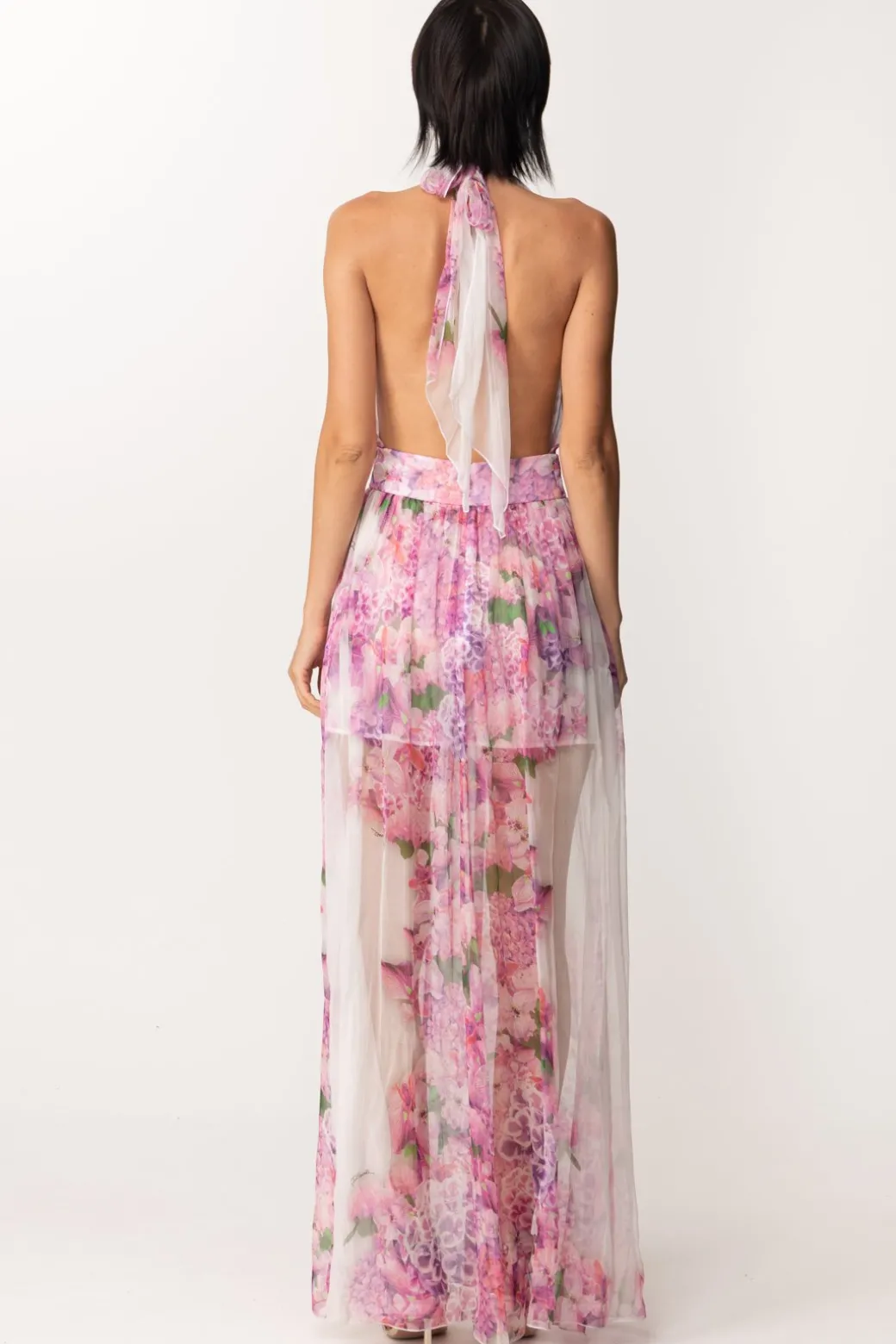 Donna Just Cavalli Abito Lungo In Tulle Stampa Floreale