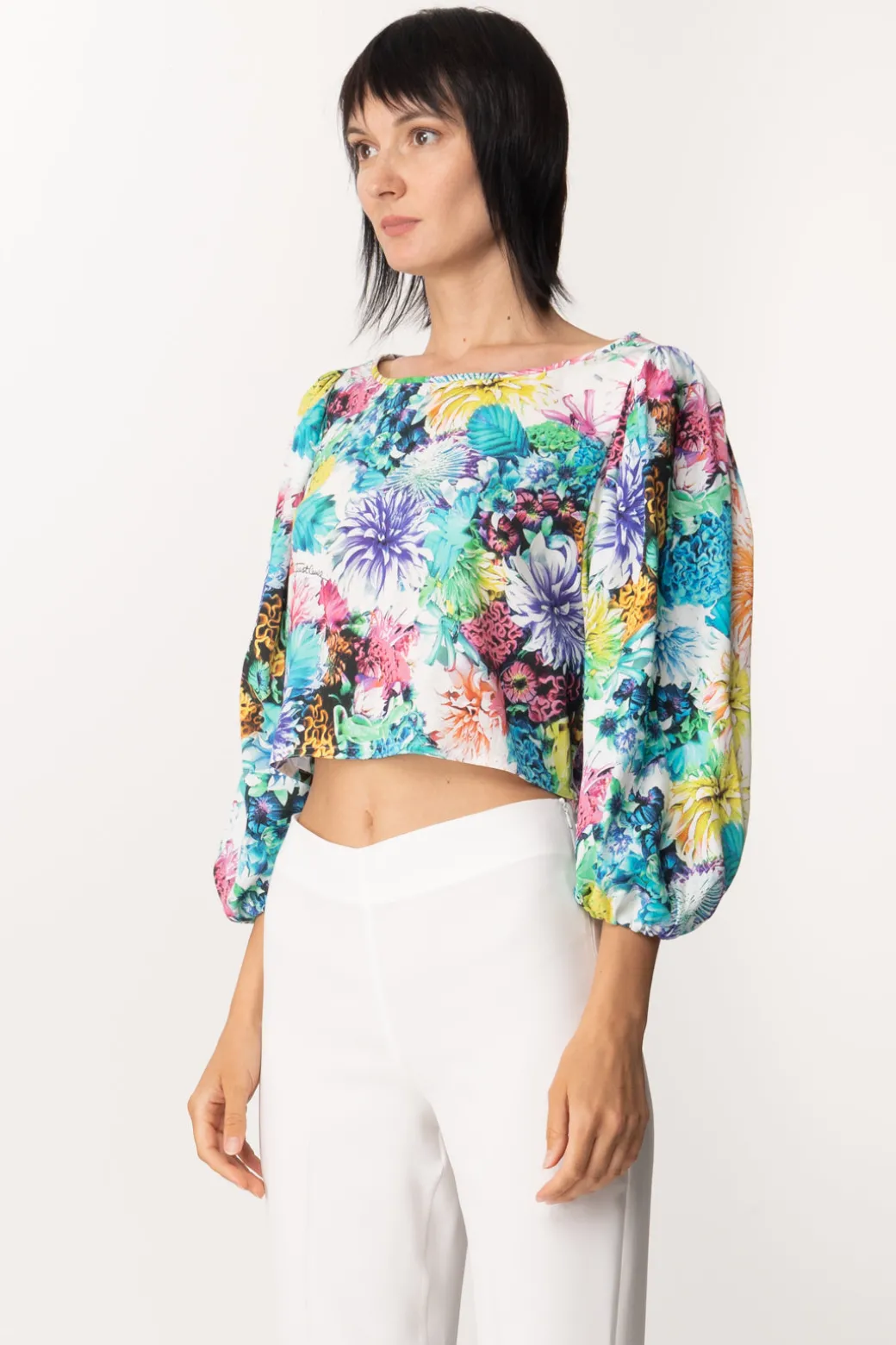 Donna Just Cavalli Blusa Crop Floreale