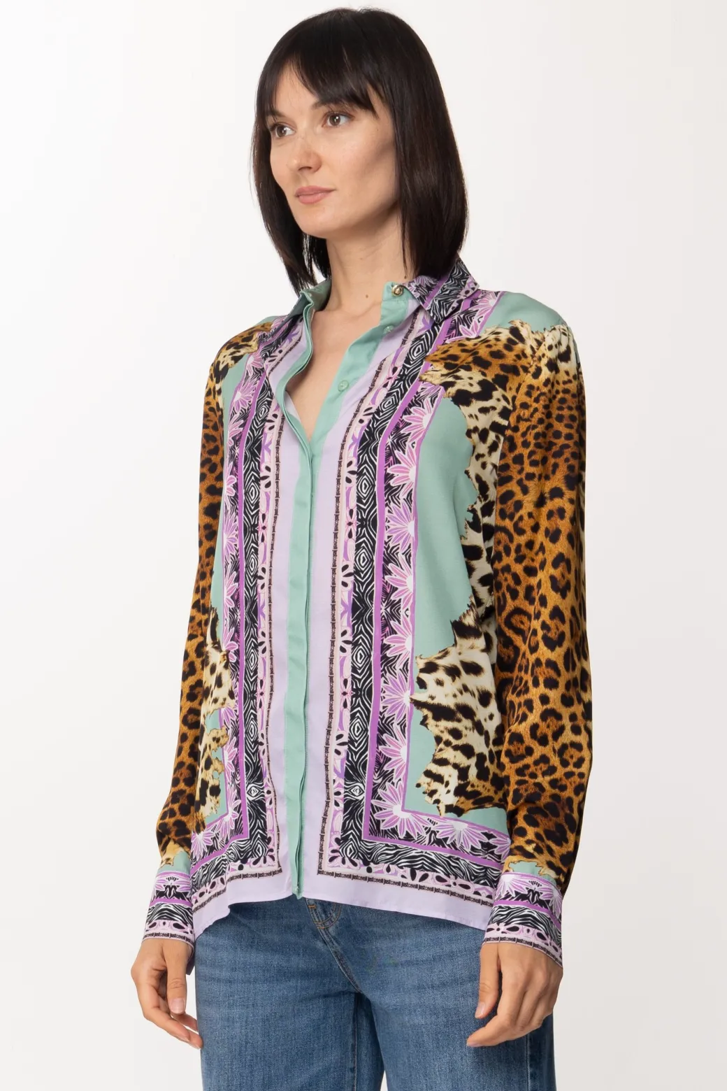 Donna Just Cavalli Camicia con Doppia Stampa