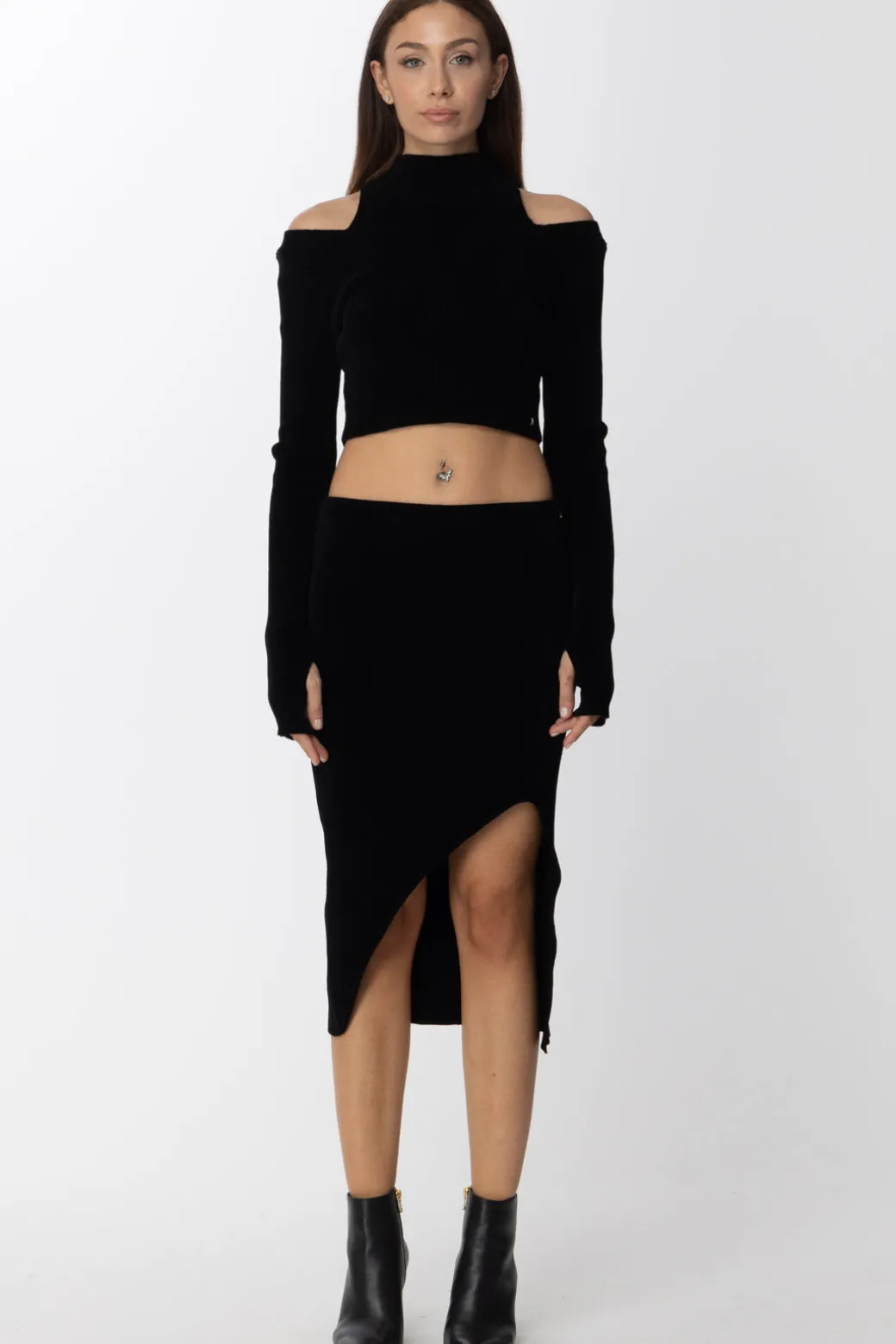 Donna Just Cavalli Pullover Crop a Costine con Collo Alto