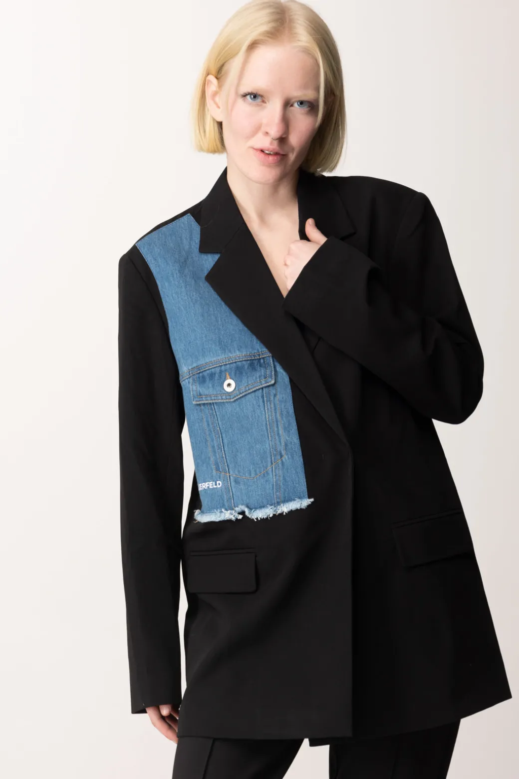 Donna Karl Lagerfeld Blazer con Inserto In JeansBLACK / WASHED BLUE
