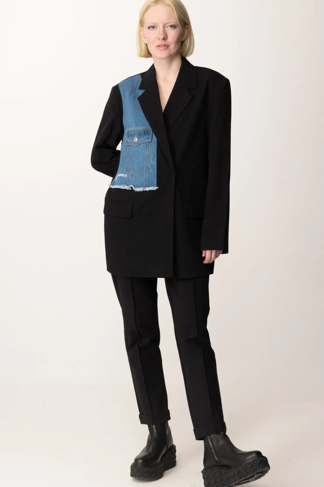 Donna Karl Lagerfeld Blazer con Inserto In JeansBLACK / WASHED BLUE