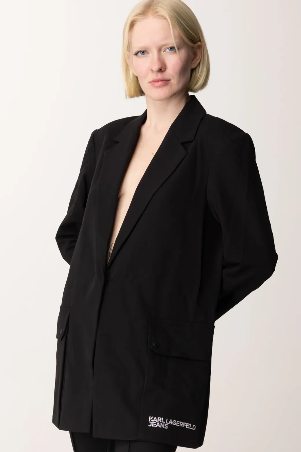 Donna Karl Lagerfeld Blazer Minimalista Oversize con Logo
