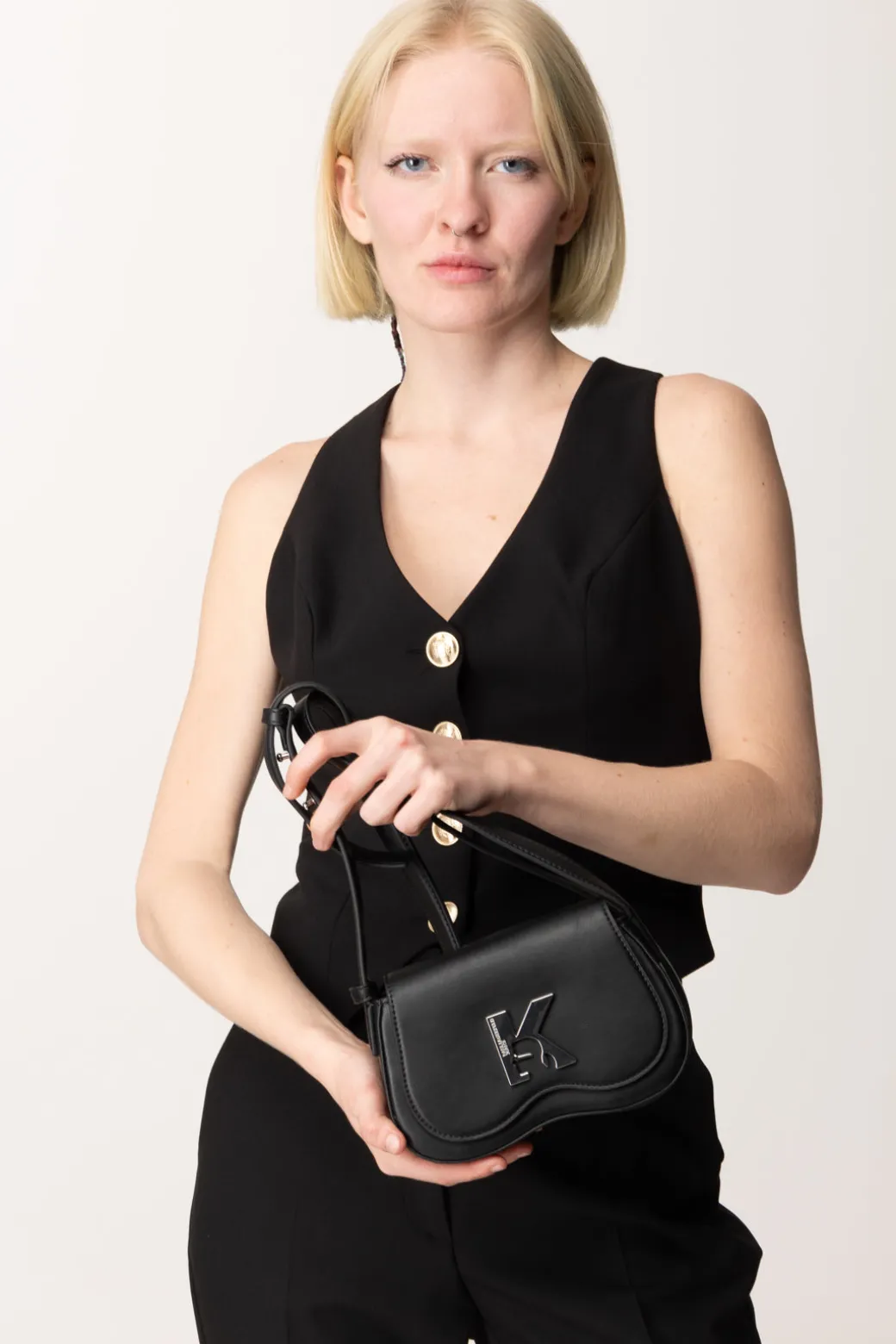 Donna Karl Lagerfeld Borsa a Tracolla Compatta con Logo Metallico