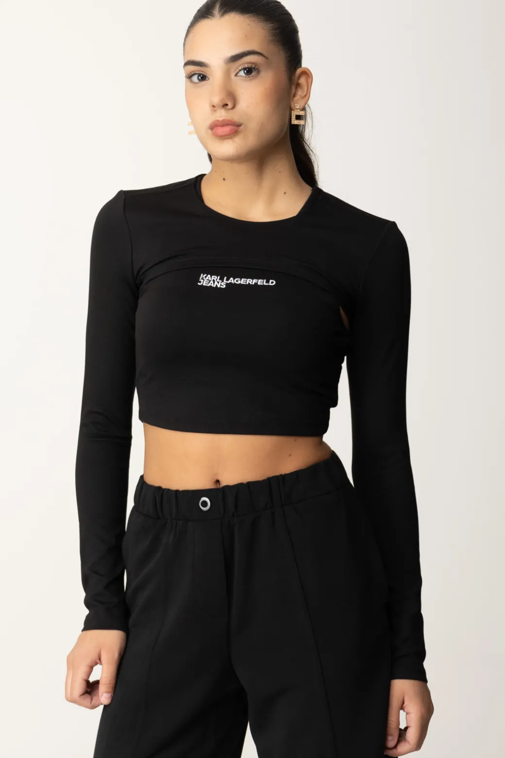Donna Karl Lagerfeld Top Crop Double con Logo