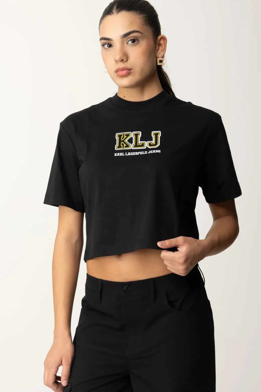 Donna Karl Lagerfeld T-shirt Crop con Logo