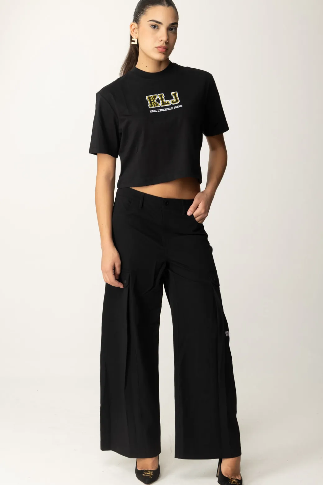 Donna Karl Lagerfeld T-shirt Crop con Logo