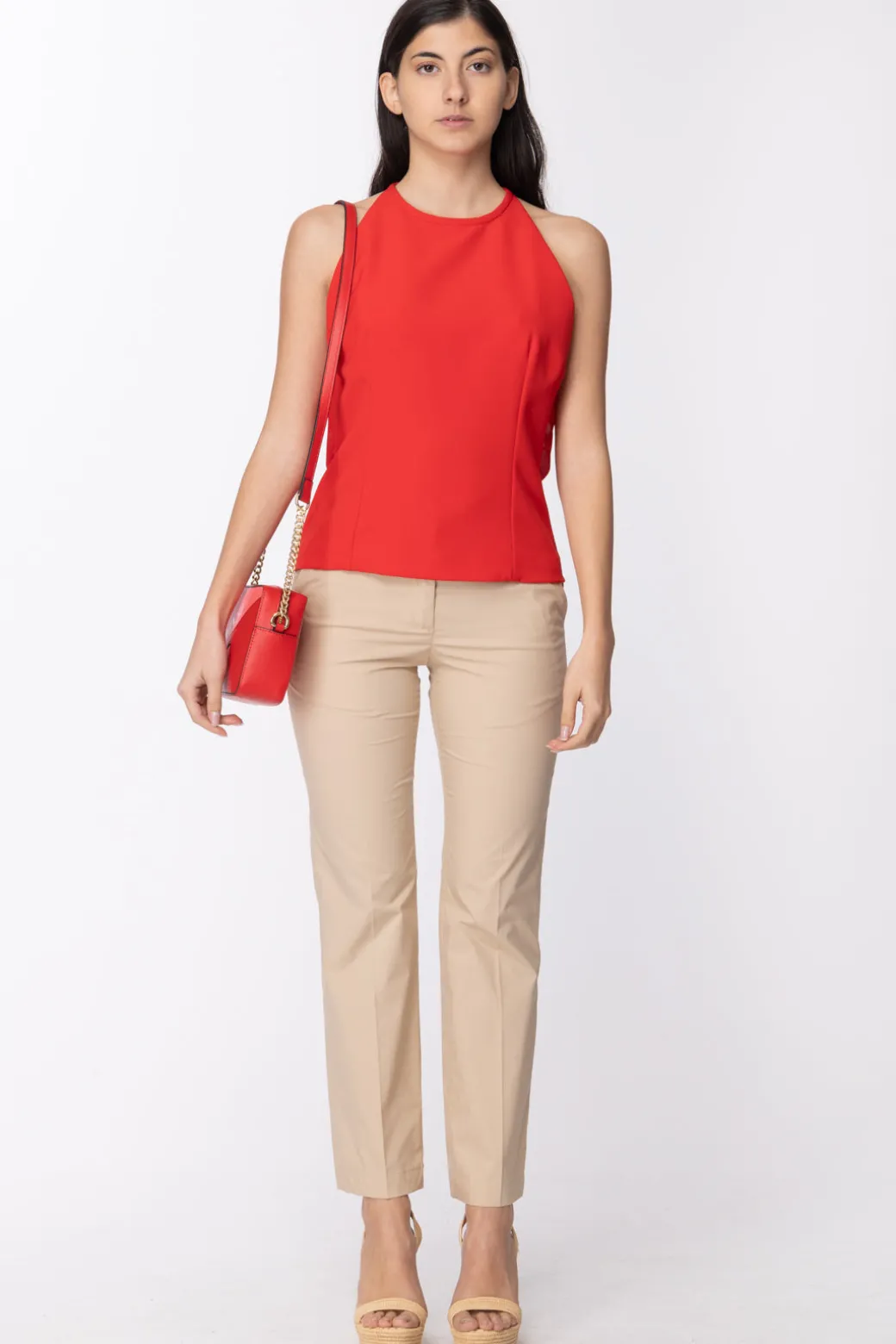 Donna Mangano : Top Bay Top Slim Fit In Tessuto Tecnico Da Confezione con Scollo All'americana