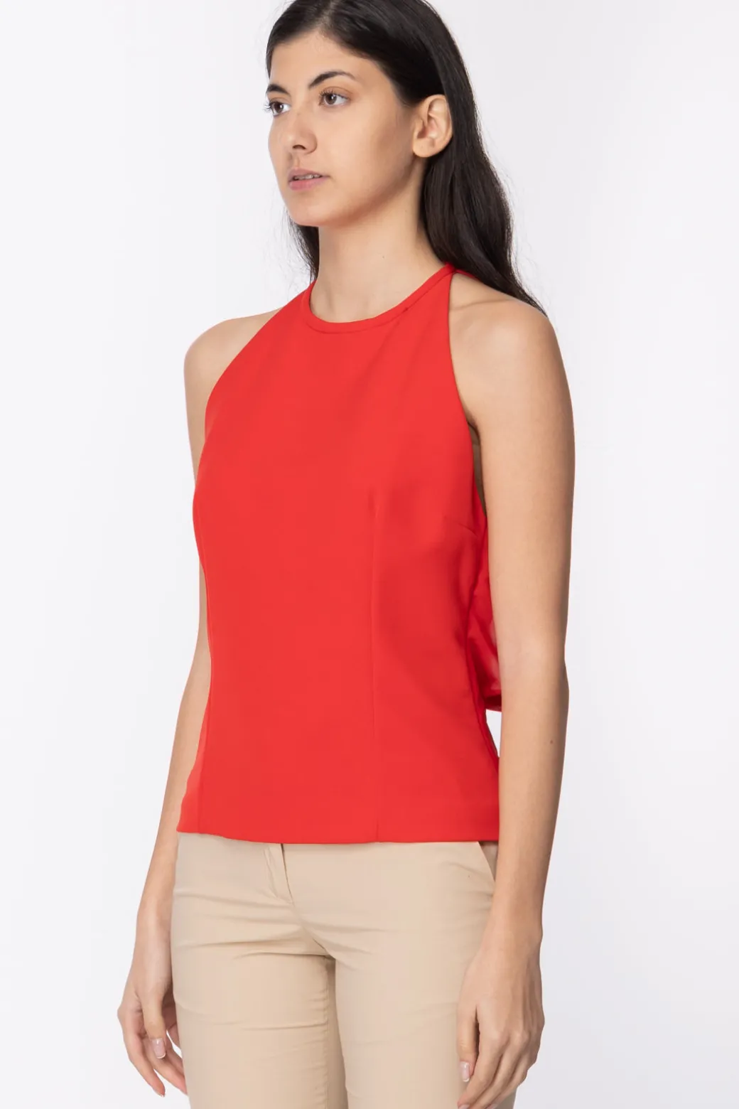 Donna Mangano : Top Bay Top Slim Fit In Tessuto Tecnico Da Confezione con Scollo All'americana