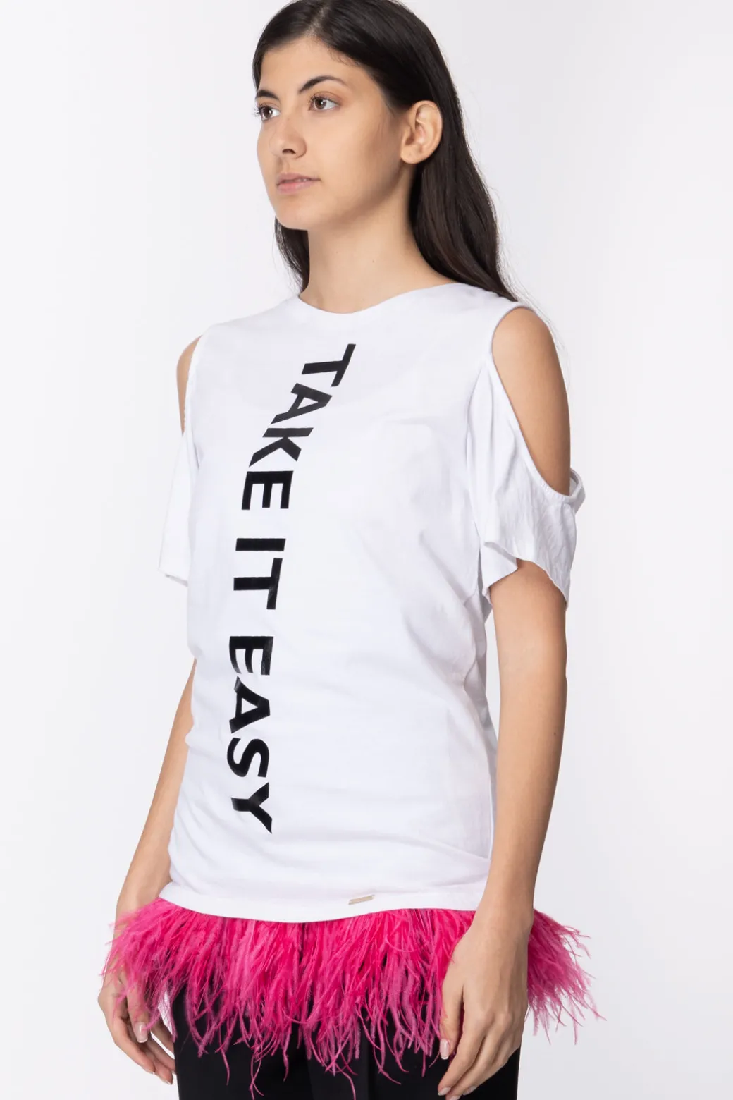 Donna Mangano : T-shirt Etienne Over Mezza Manica Doppia Fila Di Piume