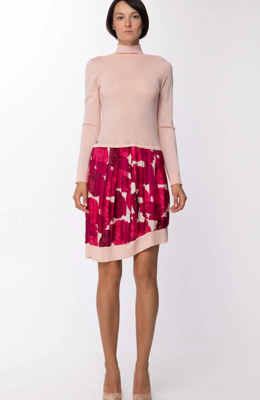Donna Manila Grace Abito a Lupetto In Maglia Sopra In Tessuto Gonna a Fantasia Asimmetrica
