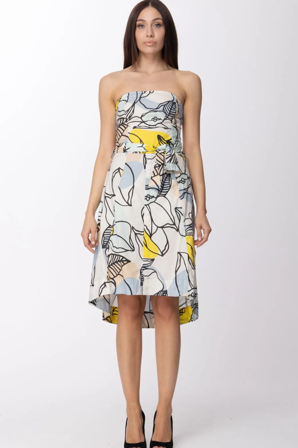Donna Manila Grace Abito Asimmetrico con Stampa Floreale e Cintura