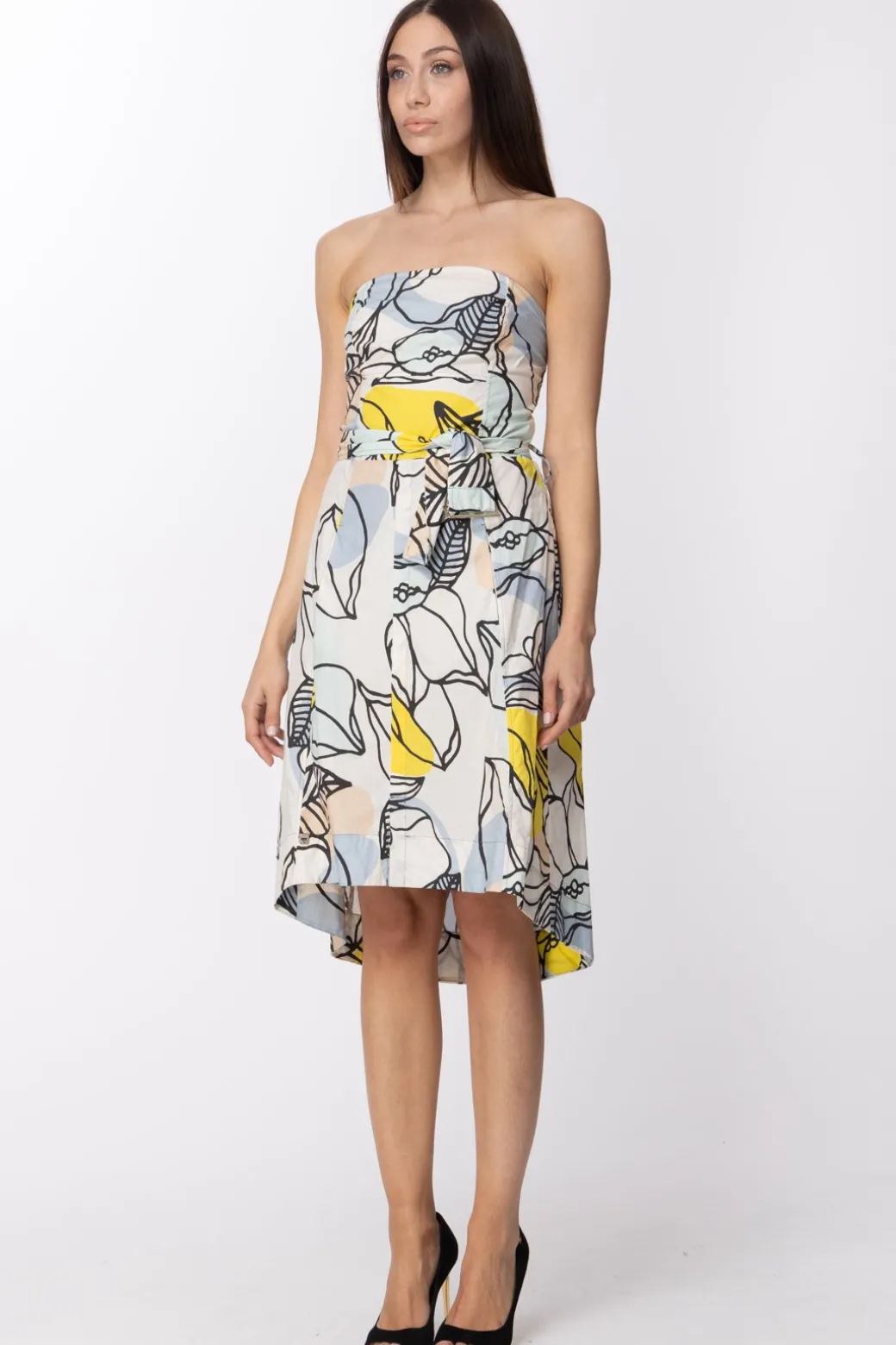Donna Manila Grace Abito Asimmetrico con Stampa Floreale e Cintura