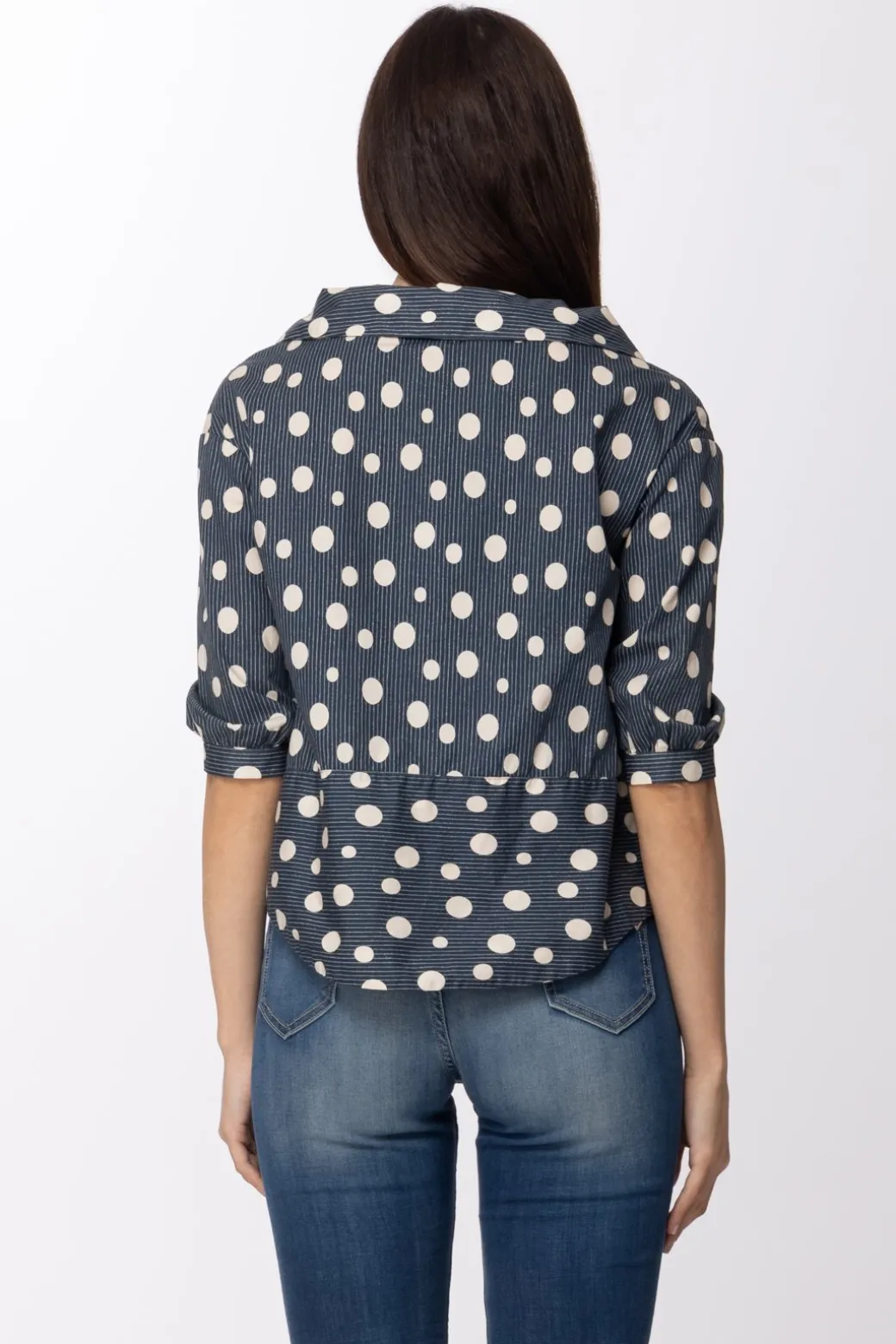 Donna Manila Grace Camicia a Tre Quarti con Stampa a Righe e Pois