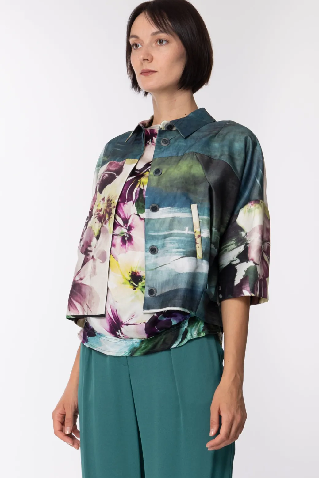 Donna Manila Grace Giacca Tre Quarti con Stampa Floreale