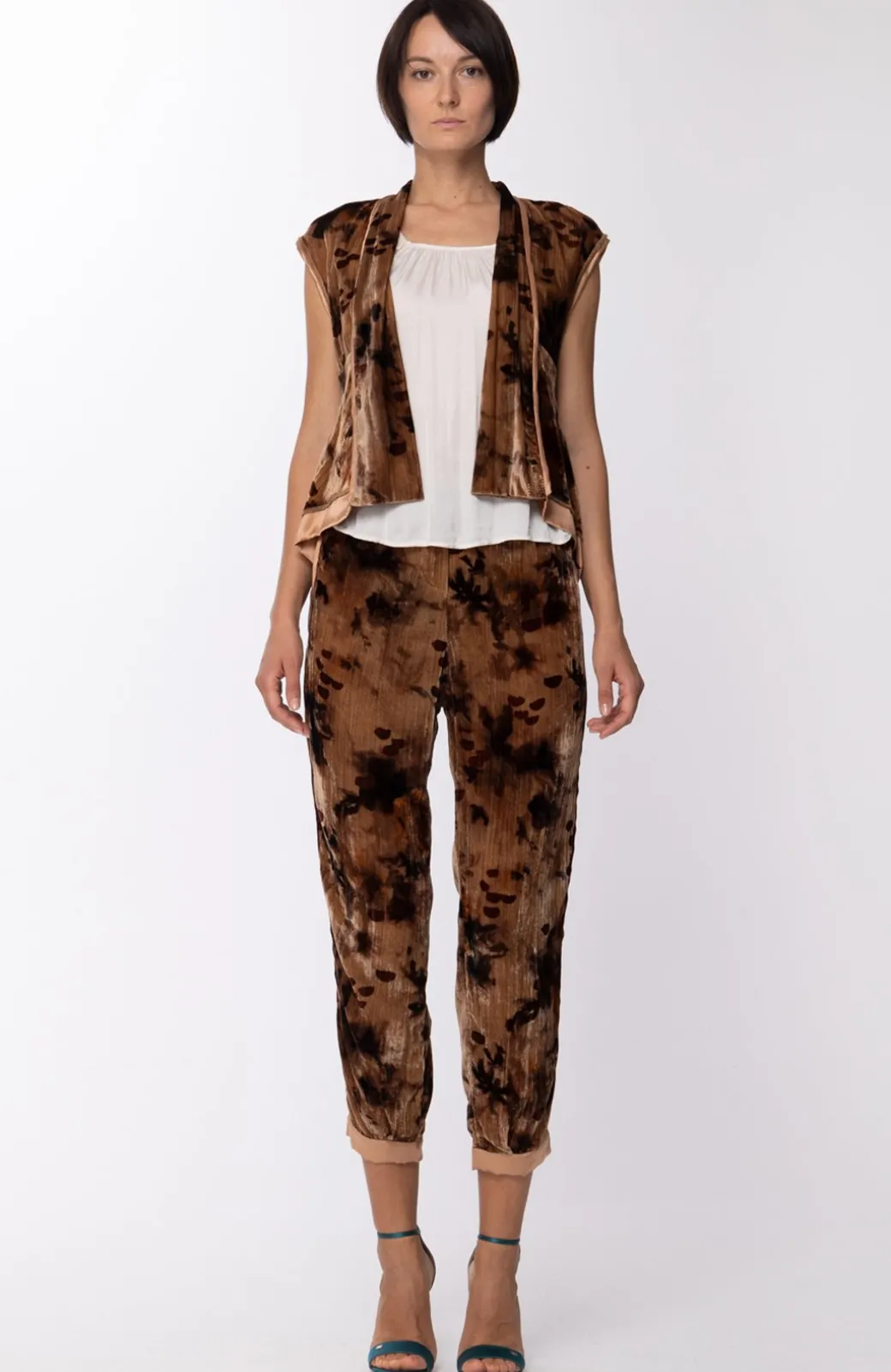 Donna Manila Grace Gilet In Velluto Fantasia con Profili In Raso