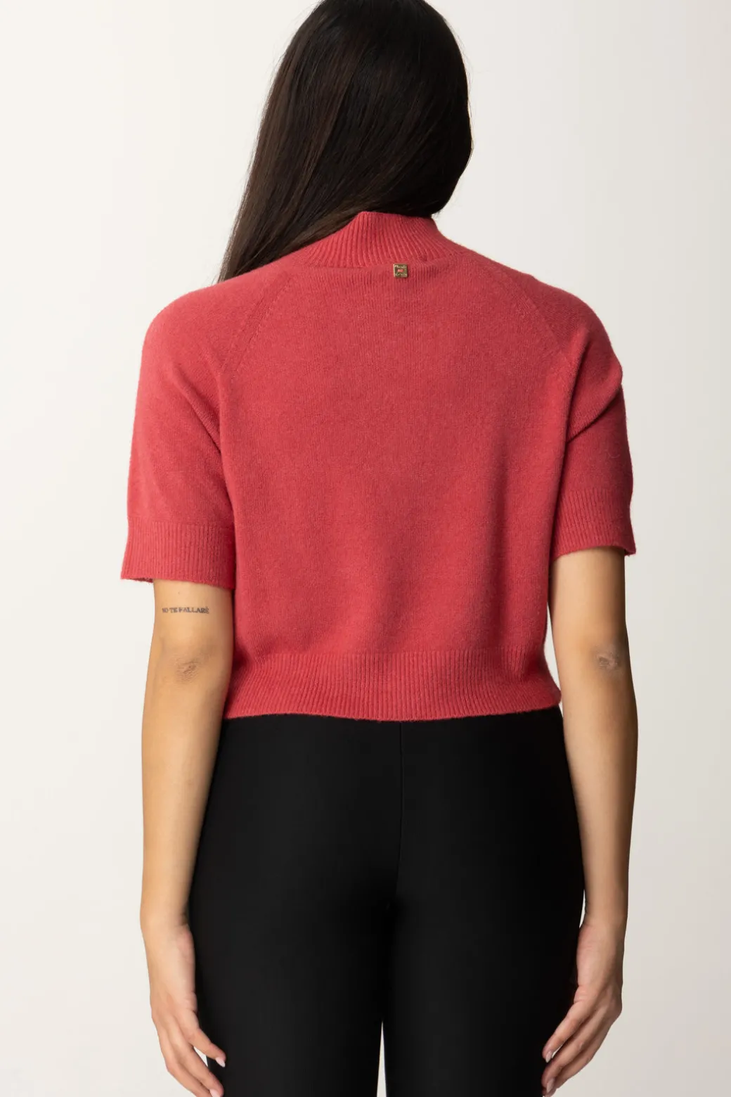 Donna Manila Grace Maglia Collo Alto Crop con Manica Corta