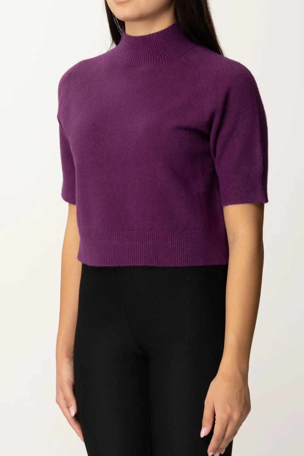 Donna Manila Grace Maglia Collo Alto Crop con Manica Corta