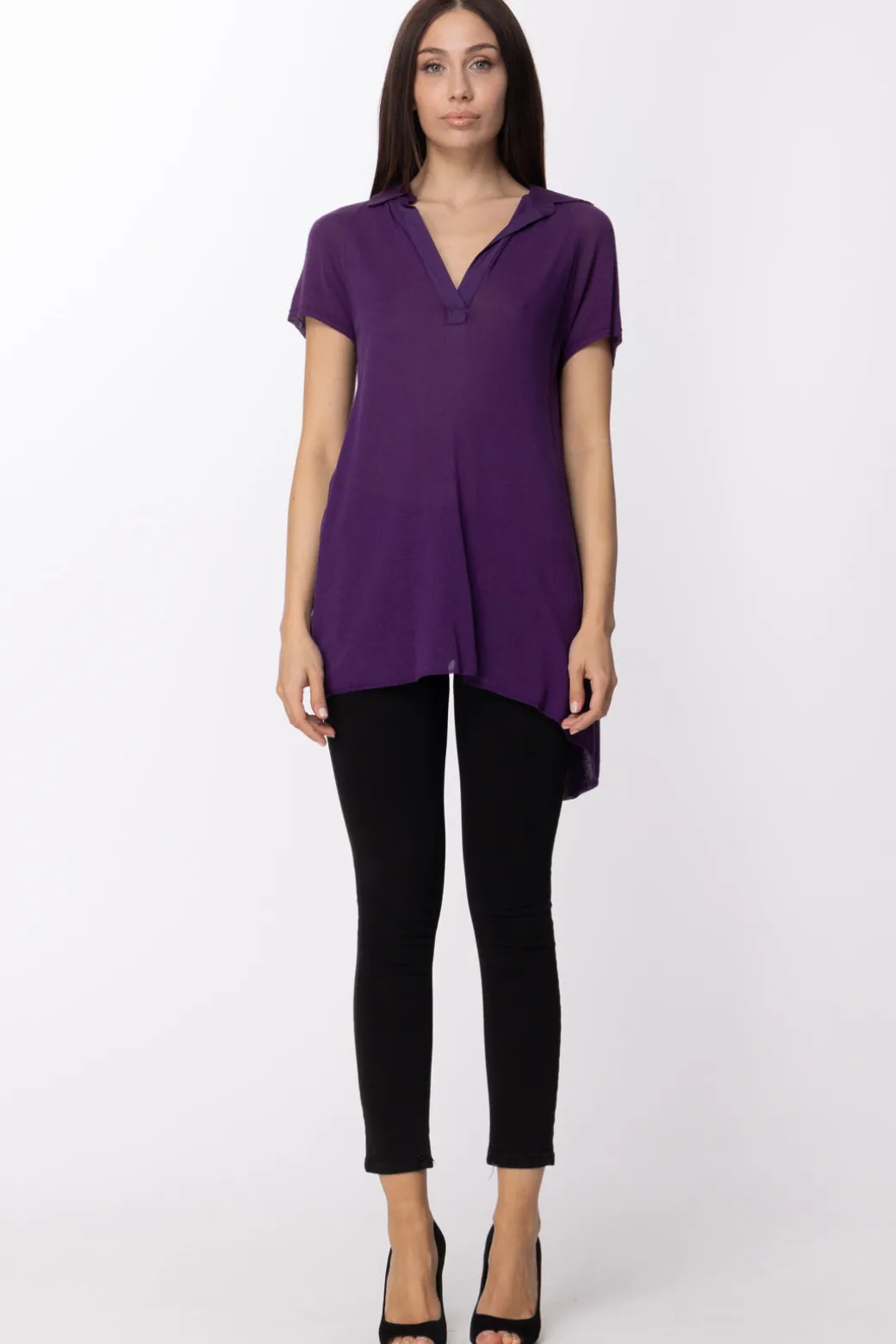 Donna Manila Grace Maglia con Collo a Polo e Apertura Sul Retro