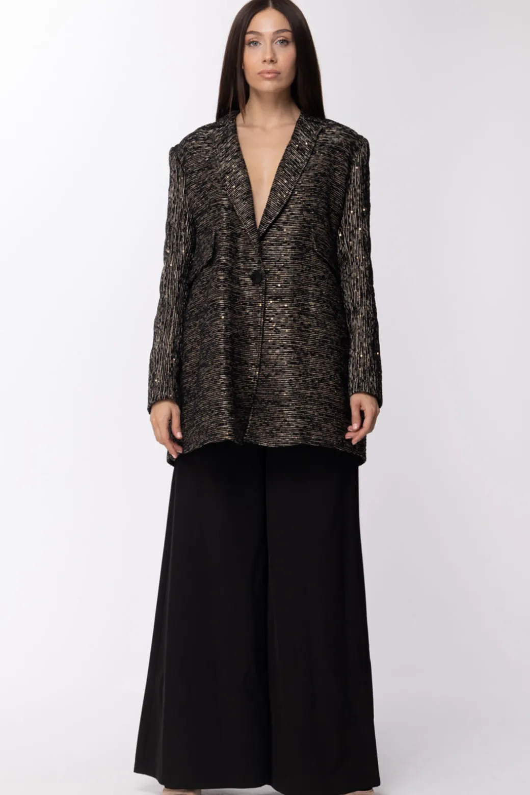 Donna Manila Grace : Cappotto Paillettes e Fili In Lurex Chiusura con Bottone