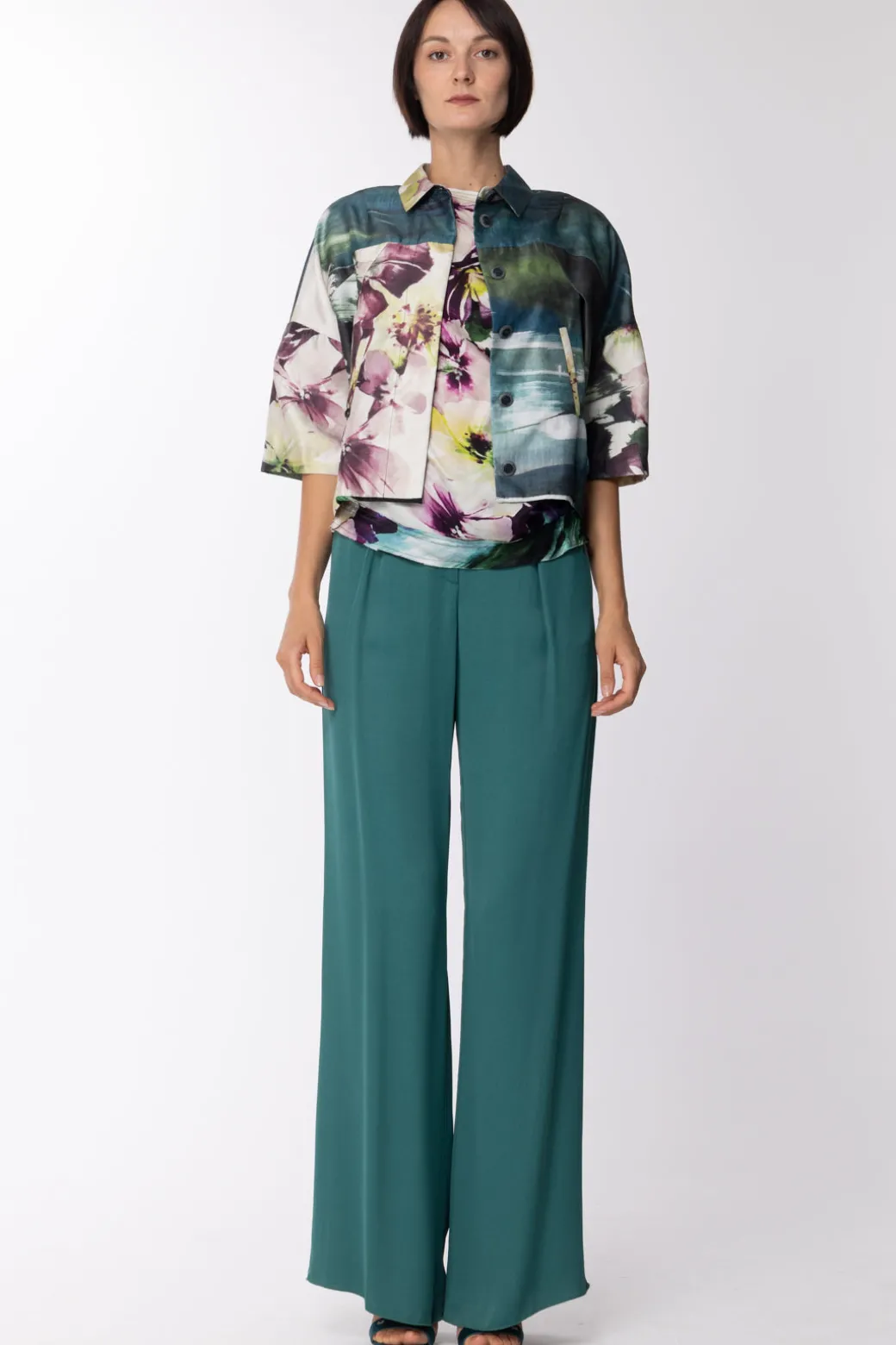 Donna Manila Grace : Pantalone In Viscosa Modello Palazzo con Tasche Elastico In Vita