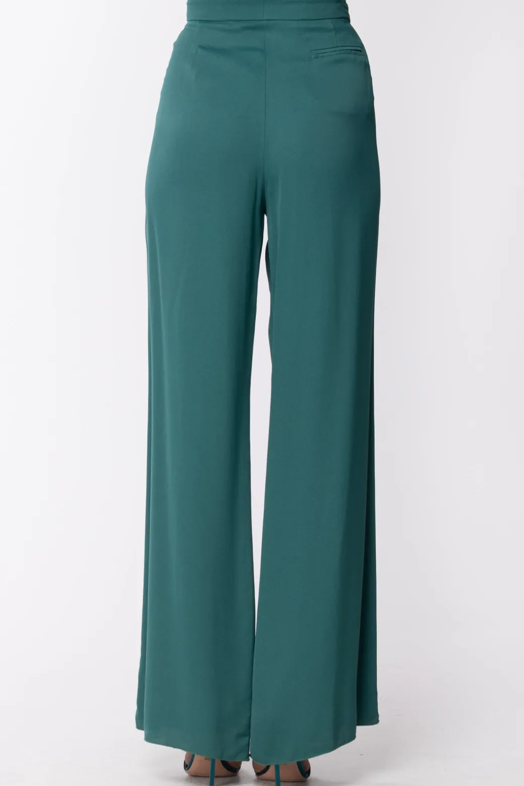 Donna Manila Grace : Pantalone In Viscosa Modello Palazzo con Tasche Elastico In Vita