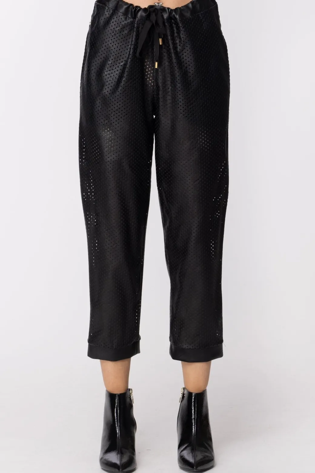 Donna Manila Grace Pantaloni Ecopelle Traforati con Coulisse