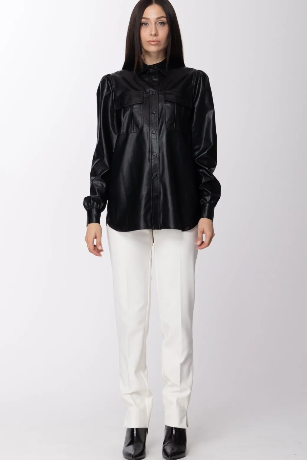 Donna Manila Grace Pantaloni Stretch Vita Alta con Pattine Dietro