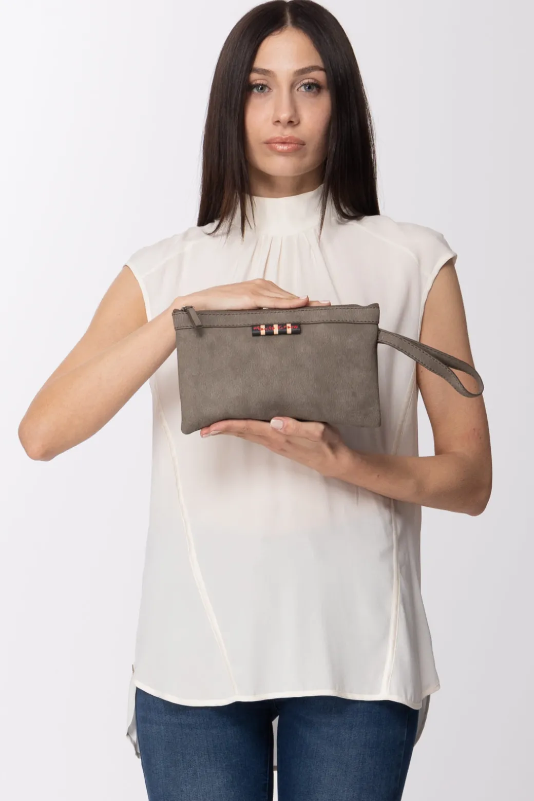 Donna Manila Grace Pochette con Zip e Laccetto Al Polso