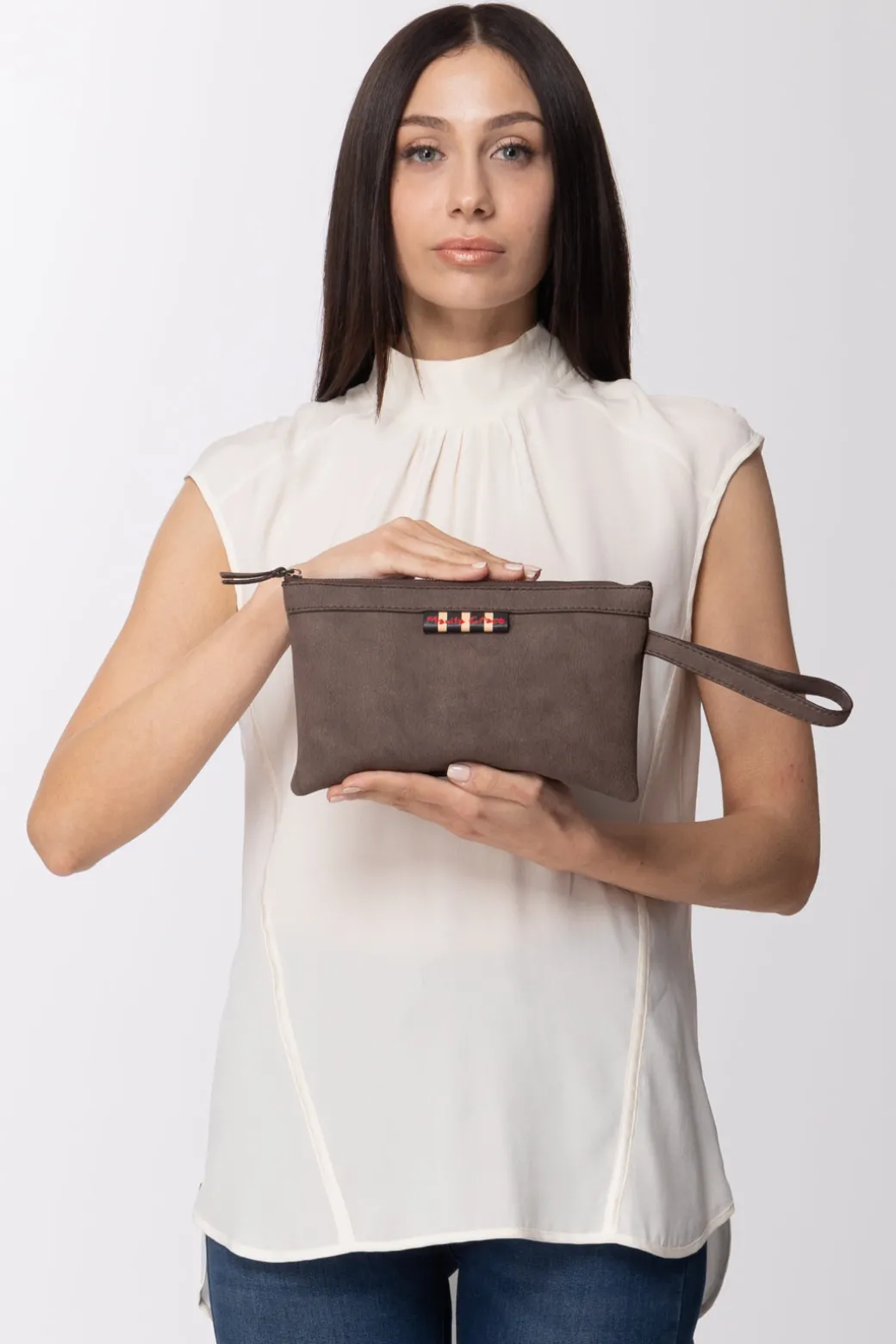 Donna Manila Grace Pochette con Zip e Laccetto Al Polso