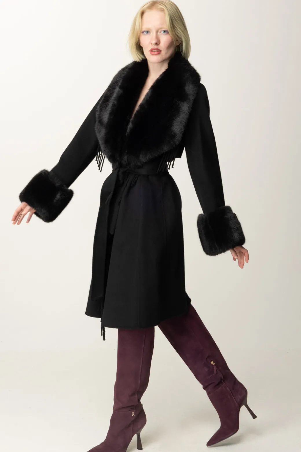 Donna Marciano By Guess Cappotto Liliana con Frange e Pelliccia