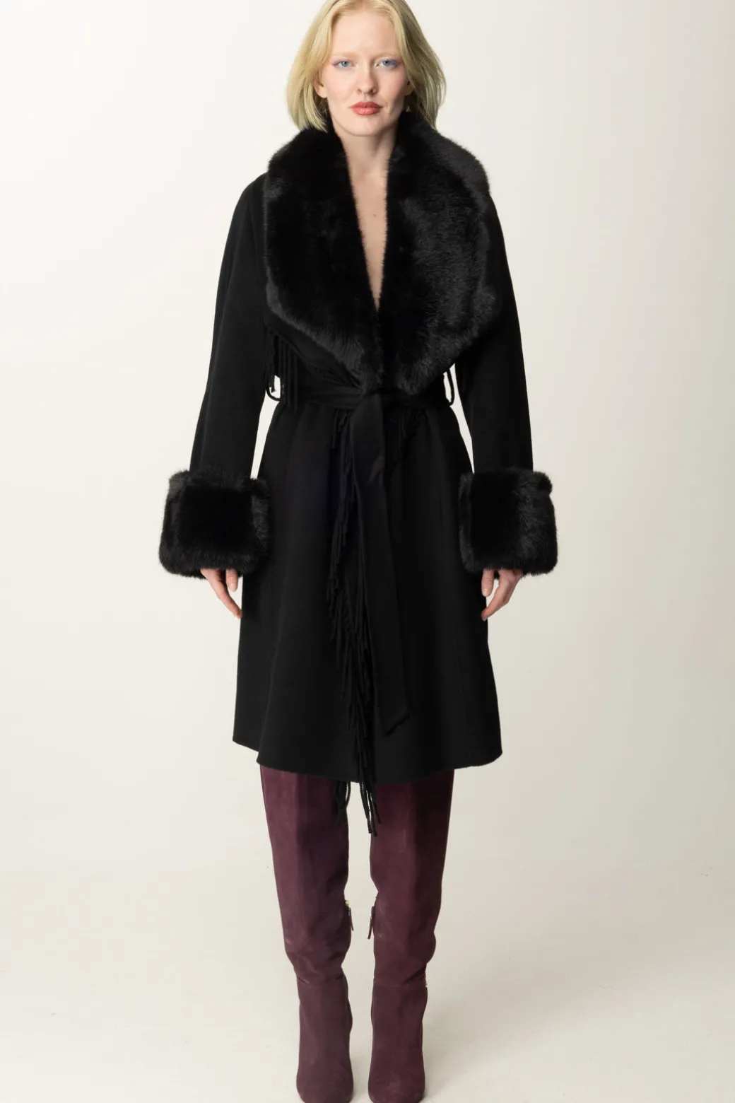 Donna Marciano By Guess Cappotto Liliana con Frange e Pelliccia