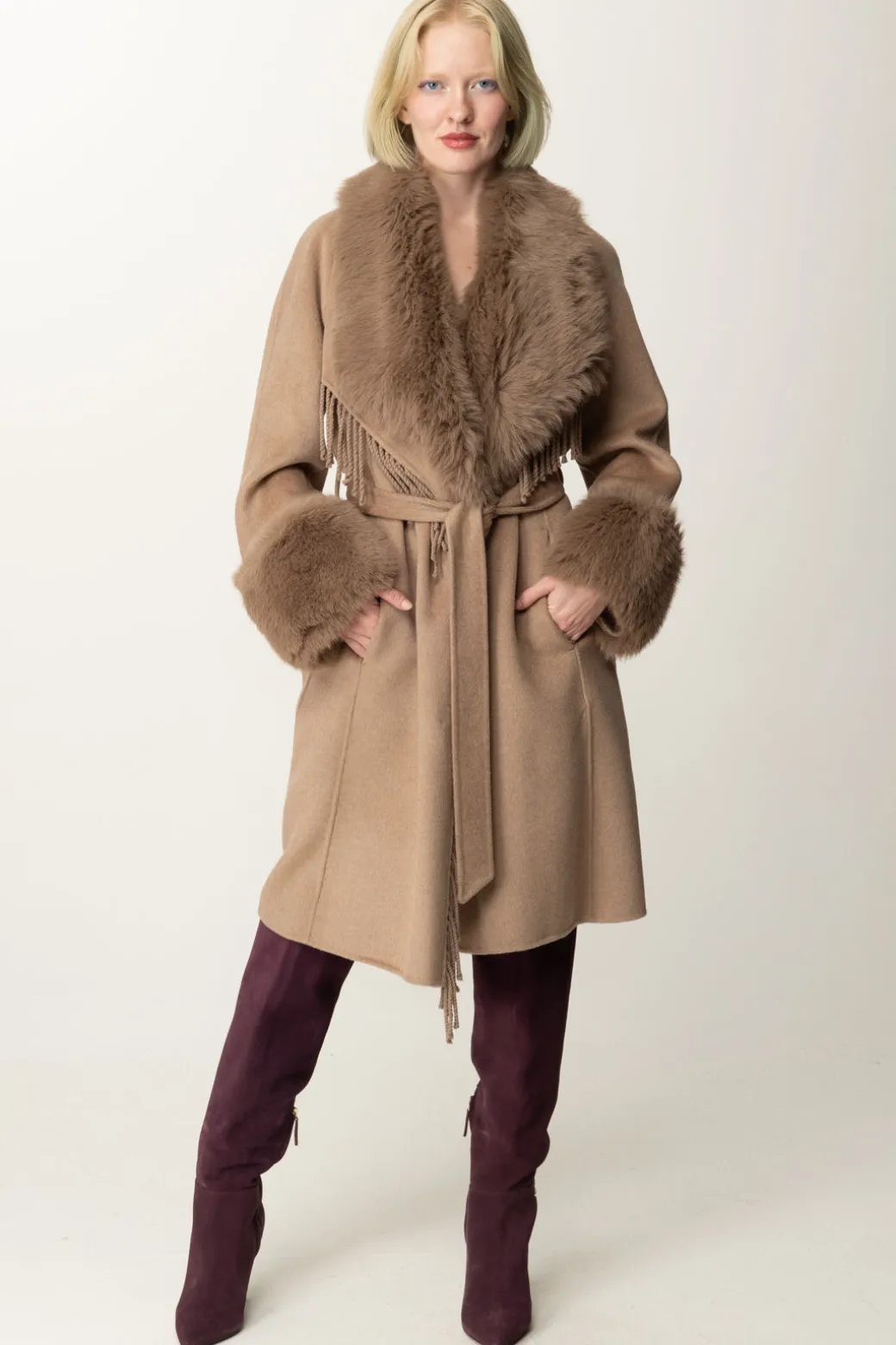Donna Marciano By Guess Cappotto Liliana con Frange e Pelliccia