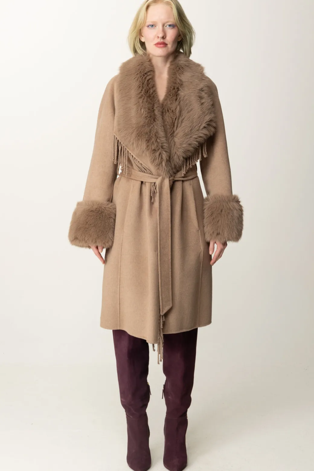 Donna Marciano By Guess Cappotto Liliana con Frange e Pelliccia
