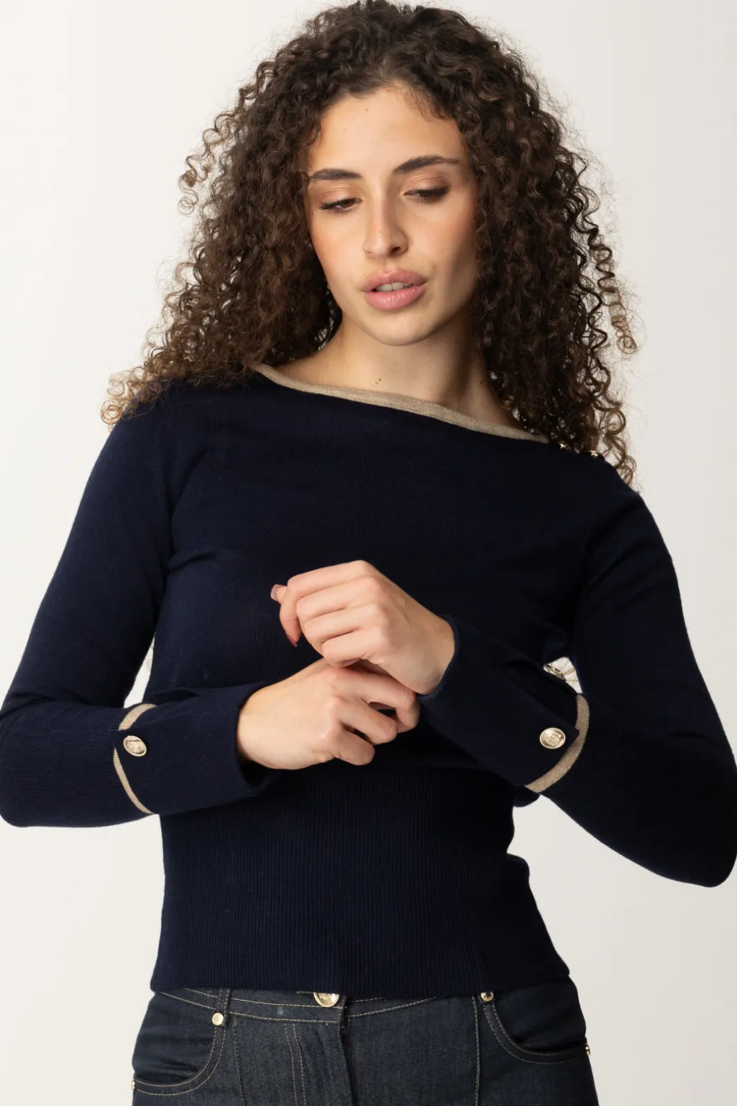 Donna Marciano By Guess Maglia Molly Scollo a Barca e Bottoncini