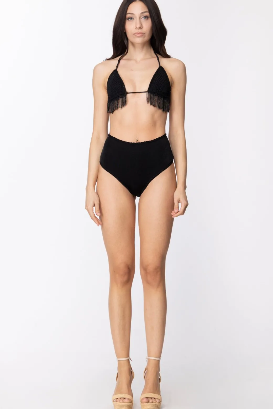 Donna Me Fui Bikini Top Tricot con Frange e Slip Retrò
