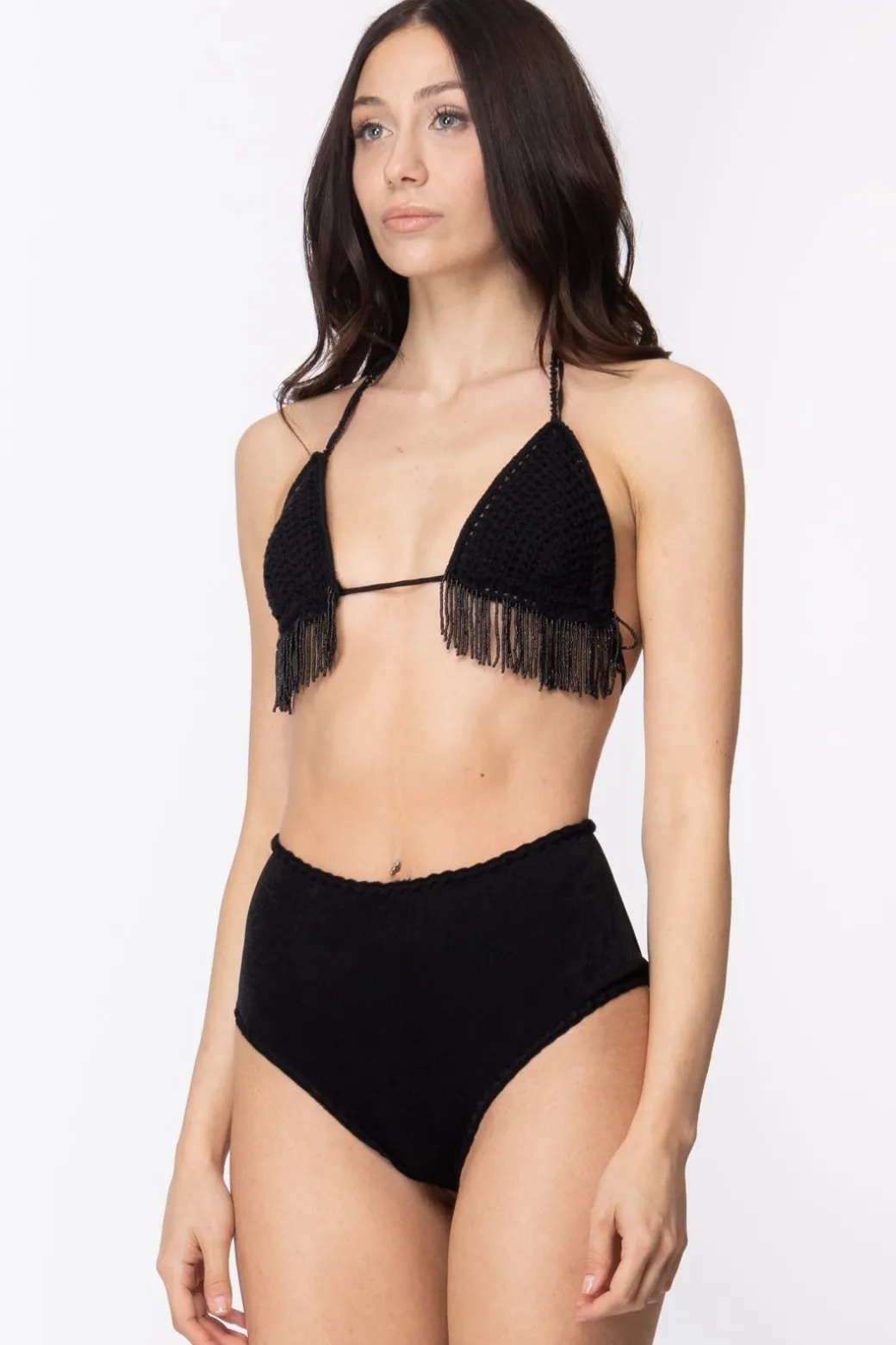 Donna Me Fui Bikini Top Tricot con Frange e Slip Retrò