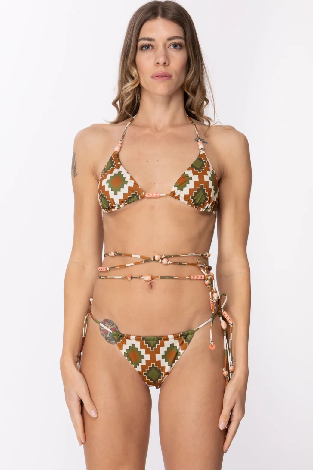 Donna Me Fui Bikini Triangolo con Lacci Lunghi con Perline