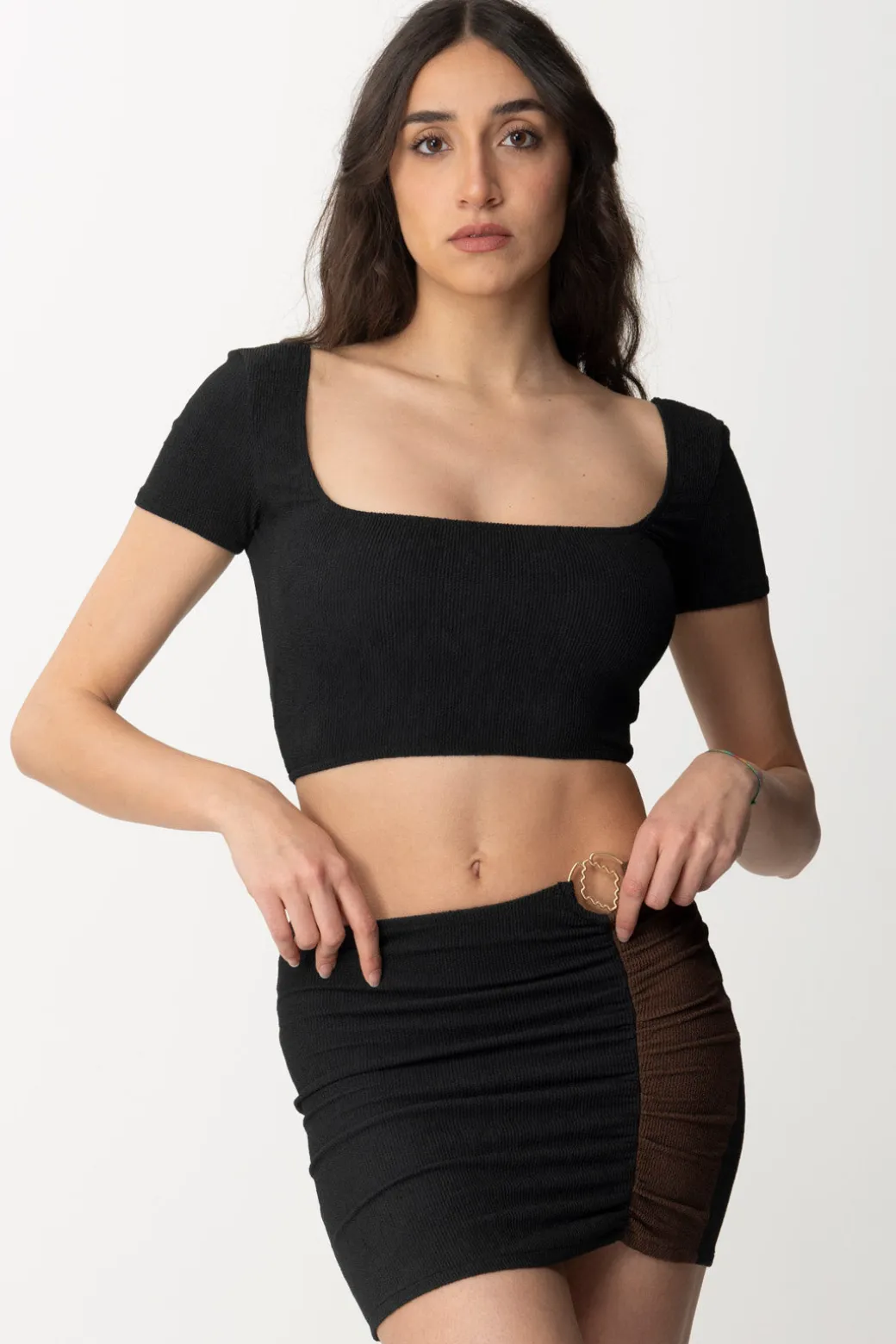 Donna Me Fui Top Color Block In Lycra Goffrata