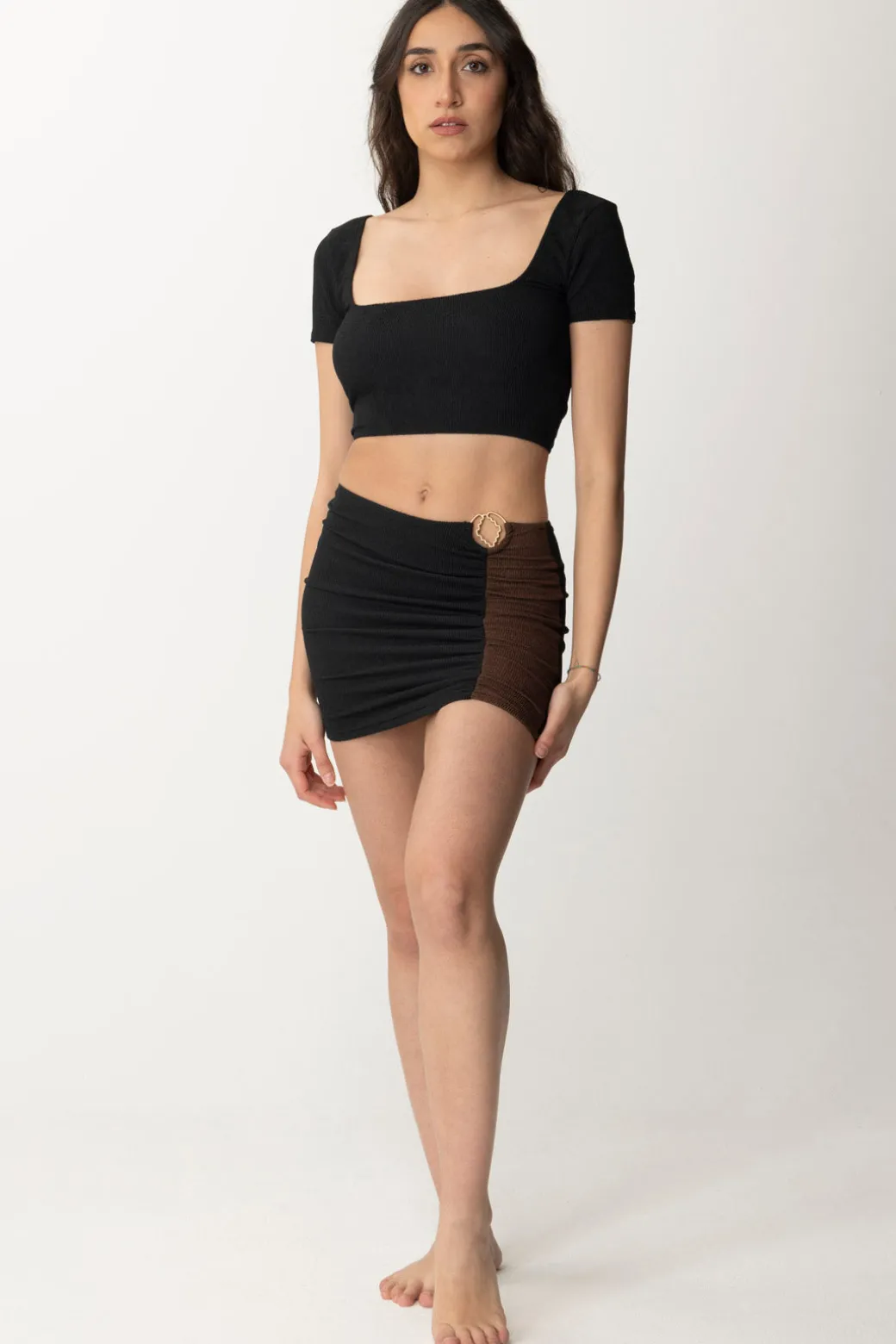 Donna Me Fui Top Color Block In Lycra Goffrata