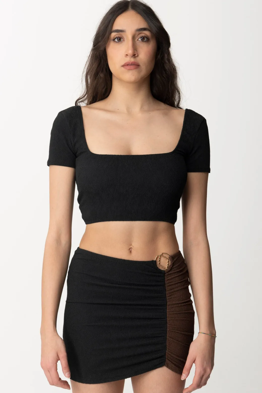 Donna Me Fui Top Color Block In Lycra Goffrata