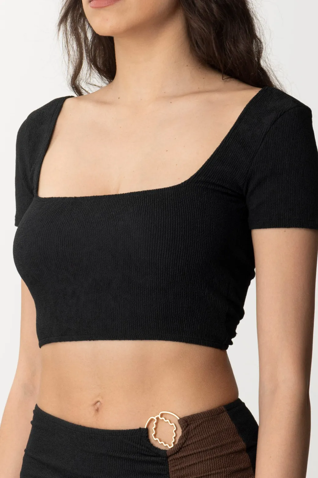Donna Me Fui Top Color Block In Lycra Goffrata