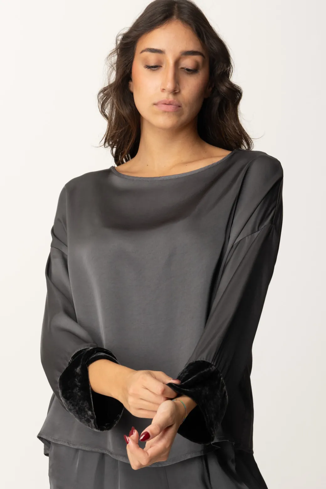 Donna Meme Road Blusa Oversize con Dettagli In Velluto
